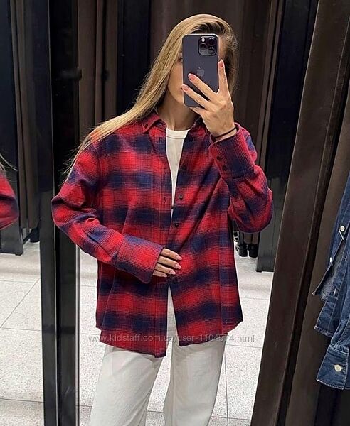 Фланелева сорочка в клітинку zara розмір s