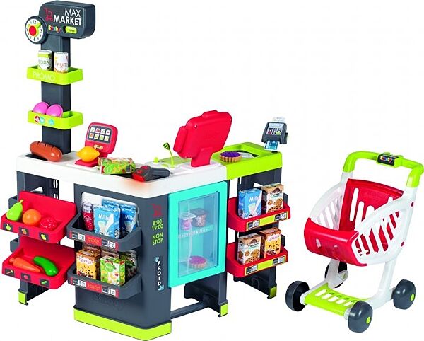 Інтерактивний супермаркет Smoby Максі зі звуковими та світловими ефектами, візком та аксесуарами 350229
