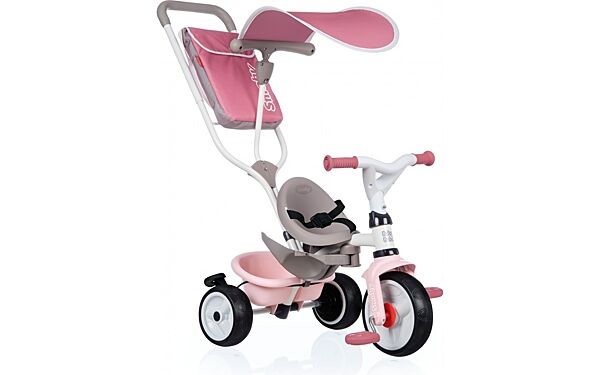 Дитячий велосипед Smoby триколісний з козирком, рожево-сірий 741401