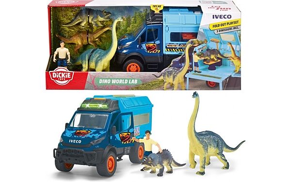 Ігровий набір Dickie Toys Дослідження динозаврів, машина зі звуком та світлом, 3 динозаври, 1 фігурка, 28 см 3837025