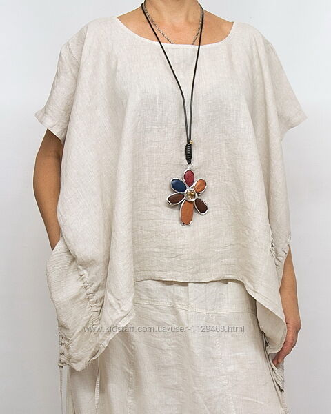 Блуза льняная в бохо стиле, Studio. Большой размер.