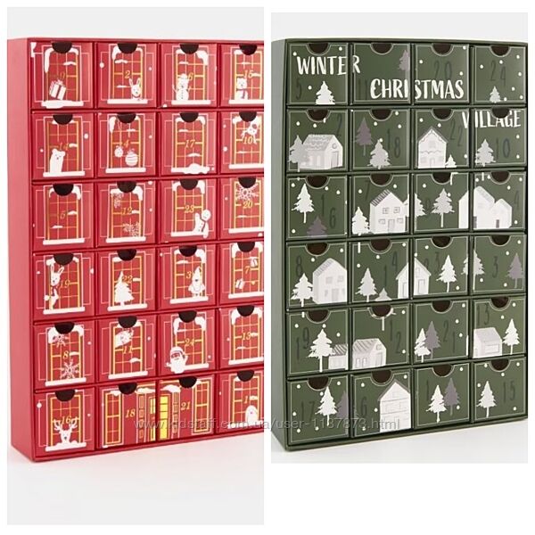 Адвент календар коробочки з ялинковими іграшками, наповнити, різдвяний