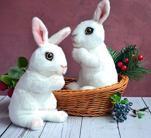 Мякий плюшевий кролик, іграшковий білий пухнастий заєць, кріль іграшковий