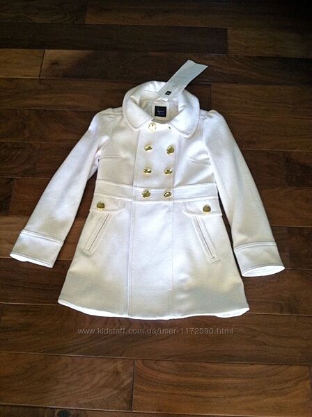 Пальто GAP новое белое шерсть для девочки 8 10 12 лет золотые пуговки