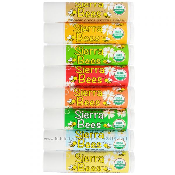 Натуральные бальзамы для губ Sierra Bees США для взрослых и детей.