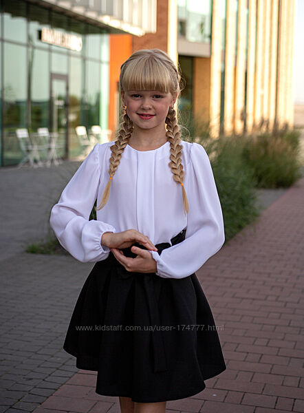116 дитяча блузка біла для дівчинки, блузка белая детская школа