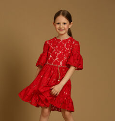 Дитяче нарядне гіпюрове червоне плаття  р. 122