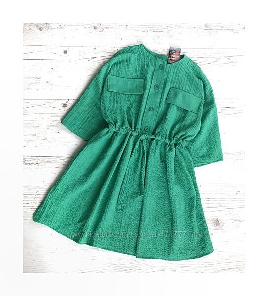 Дитяче плаття на літо зелене тканина жатка розмір 134,140,146,152