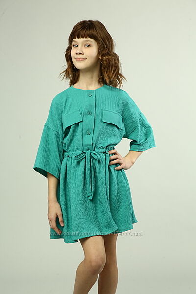 Дитяче плаття на літо зелене тканина жатка розмір 134,152
