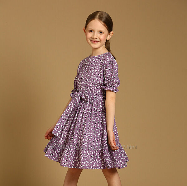 Дитяче плаття Камілла на літо квіткове бузкове розмір 128,134