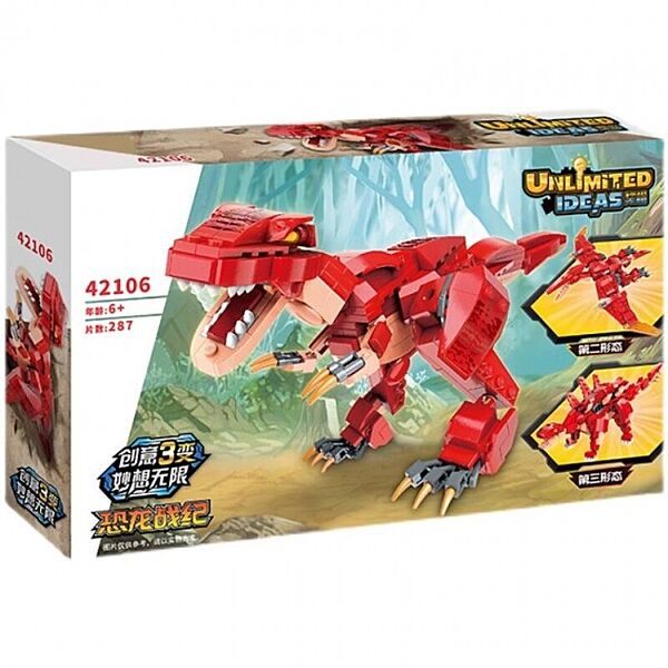Конструктор Qman 42106 Динозавры 3в1, красный, 287 дет