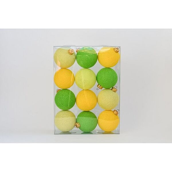 Набор ёлочных игрушек из ниточных шариков 6,5 см, 12 шт  Желто-зелёный
