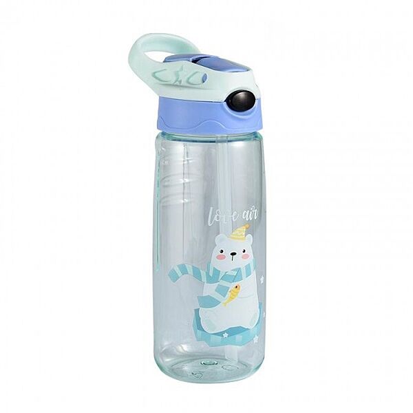 Детская бутылка для воды с трубочкой Tumbler 500 мл, Мишка, голубая