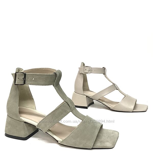 Новые кожаные замшевые летние босоножки 37 р светлые удобные на каблуке 4см