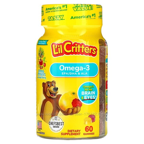 Омега для дітей дитяча L&acuteil Critters, омега-3 60 жувальних ведмедиків