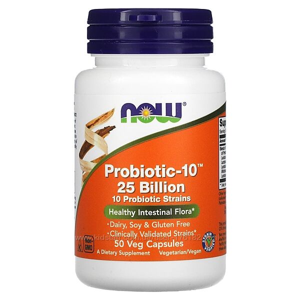 Пробіотики NOW Foods Пробіотики, Probiotic-10, 25 млрд КУО, 50 капсул