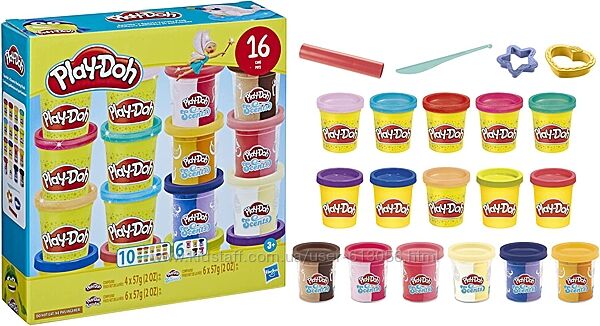 Набор игровой Плей До из 16 банок пластилина массы для лепки Play-Doh