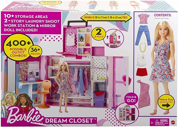  набор Барби двухэтажный шкаф с куклой и аксессуарами Barbie HGX57