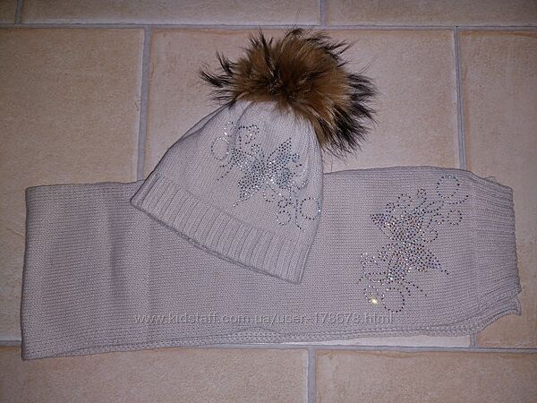 Шапка и шарф теплые 52-54 см