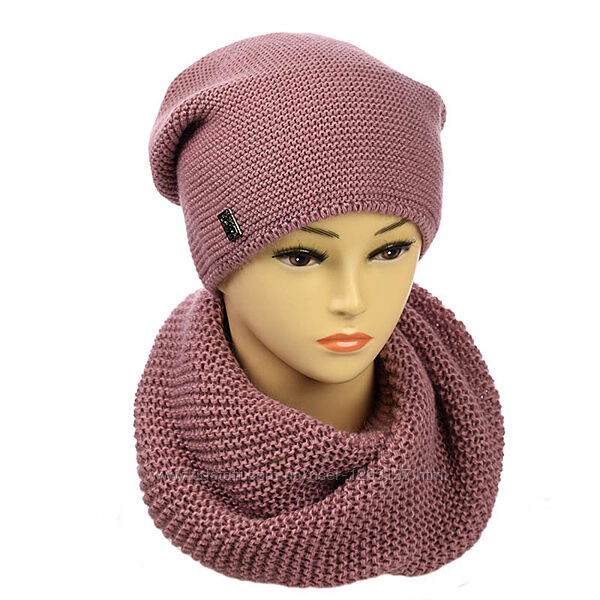Стильный теплый женский комплект шапка и снуд. 13 цветов