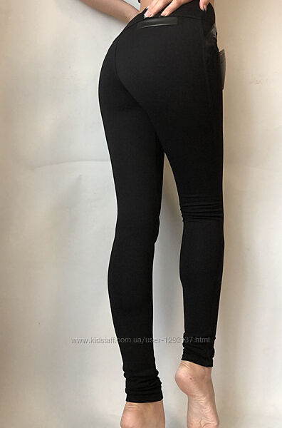 Женские черные лосины, леггинсы с кожаными вставками 42-48 размеры. Дайвинг