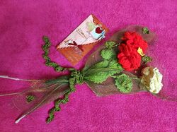 Вязаные цветы, букет роз. В&acuteязані квіти троянди