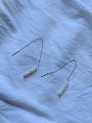 Серебряные серёжки-подвески, жемчужные серёжки- подвески, серьги с жемчугом