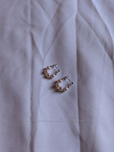 Срібні сережки з натуральними прісноводними перлинами, сережки з перлами 