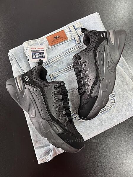 Гарненькі total black базові кросівки skechers /сша/