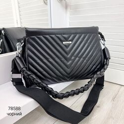 Гарненька сумка на 3 відділи з еко шкіри тримає форму КОД 78588 