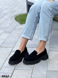 Туфлі лофери жіночі замшеві чорні  Код 9552 
