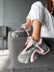 Кросівки жіночі Lilo сірі  рожевий екошкіра  Код 8075 