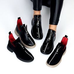 Дизайнерські туфлі на блискавці, натуральна замша/шкіра Код 22224