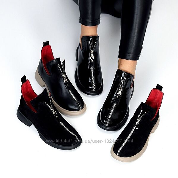 Дизайнерські туфлі на блискавці, натуральна замша/шкіра Код 22224