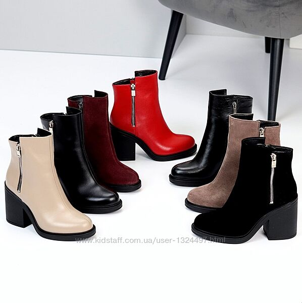 Люксові ботильйони натуральна шкіра/замша на середньому підборі Код 22704