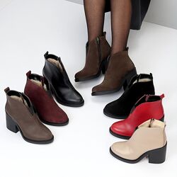 Черевики ботильйони натуральна шкіра/замша на середньому підборі  Код 22974