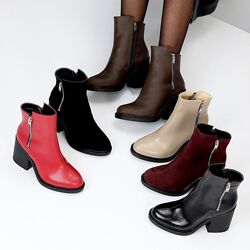 Люксові зимові ботильйони натуральна шкіра/замша на підборі Код 23040