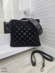 Сумка на 3 відділи з тисненням на натур. замші  турецька екошкіра Код 76766