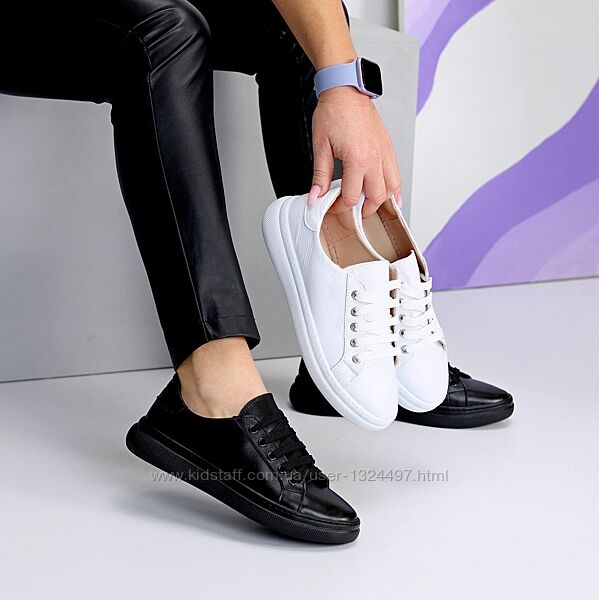 Базові прошиті шкіряні кеди натуральна шкіра флотар  Код 16556