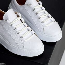 Білі прошиті шкіряні кеди крипери натуральна шкіра флотар Код 16795