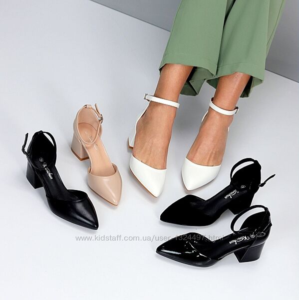 Лаконічні відкриті туфлі човники на середньому підборі класика Код 23585