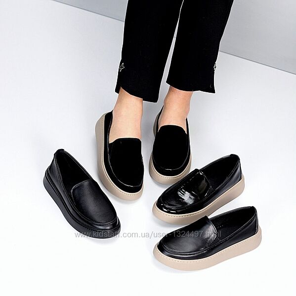 Мега зручні чорні шкіряні прошиті лофери натуральна шкіра/замша  Код 23614 