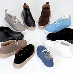 Стильні легкі молодіжні прошиті черевики натуральна замша/шкіра Код 23596