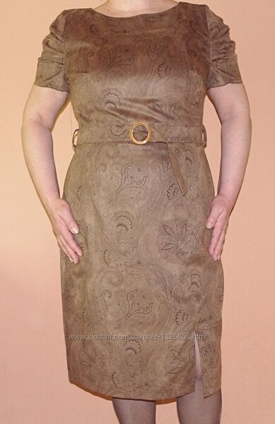 Платье летнее новое с поясом коричневого цвета 52 размер
