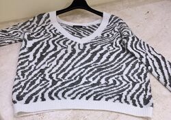  Мякий светр брендовий KOOKAI Angora Wool Blend Dropped Shoulder Zebra Prin