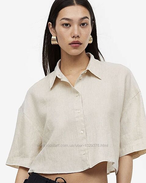 Нова. Сорочка  з льону H&M LINEN Relaxed Airy Shirt Light Beige  зі свіжих к