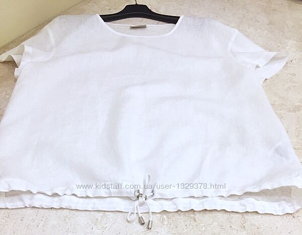 Нова. Блуза біла футболка з льону C&A White 100 LINEN Blouse T-Shirt зі св