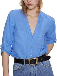  Блуза сорочка ZARA LINEN Blue Roll Up Sleeves blouse зі свіжих колекцій 10