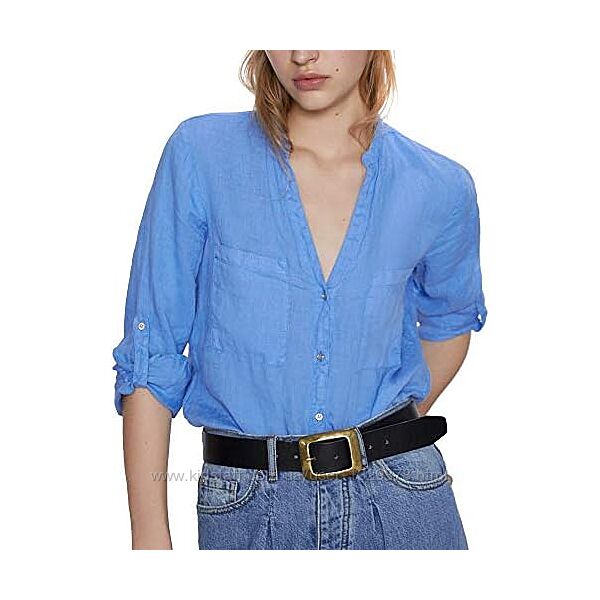  Блуза сорочка ZARA LINEN Blue Roll Up Sleeves blouse зі свіжих колекцій 10