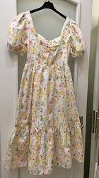 Нова. Сукня міді з бавовни C&A Flowers Print Puff Sleeves Cotton Midi Dress